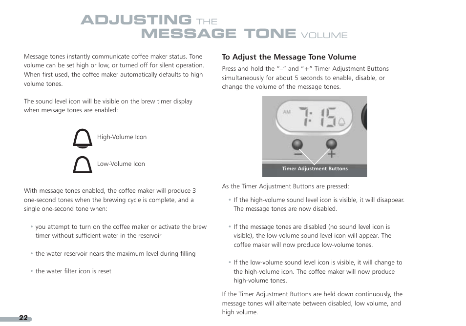 Adjusting, Message tone | KITCHENAID KPCM050 User Manual | Page 24 / 39