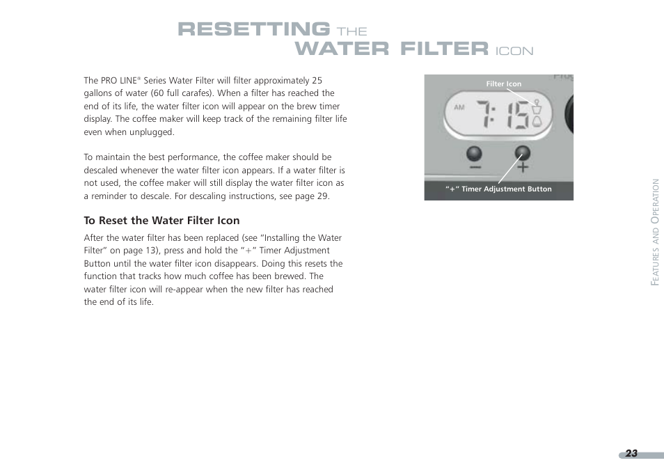 Resetting, Water filter | KITCHENAID KPCM050 User Manual | Page 25 / 39