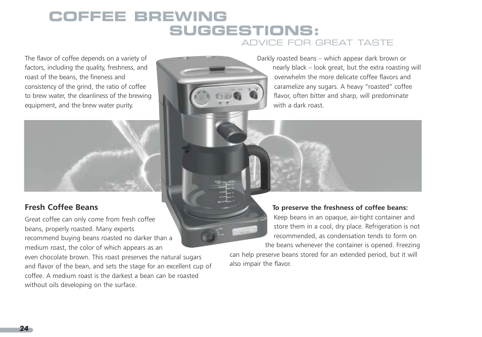 Coffee brewing suggestions | KITCHENAID KPCM050 User Manual | Page 26 / 39