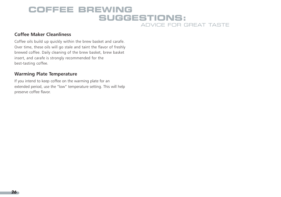 Coffee brewing suggestions | KITCHENAID KPCM050 User Manual | Page 28 / 39