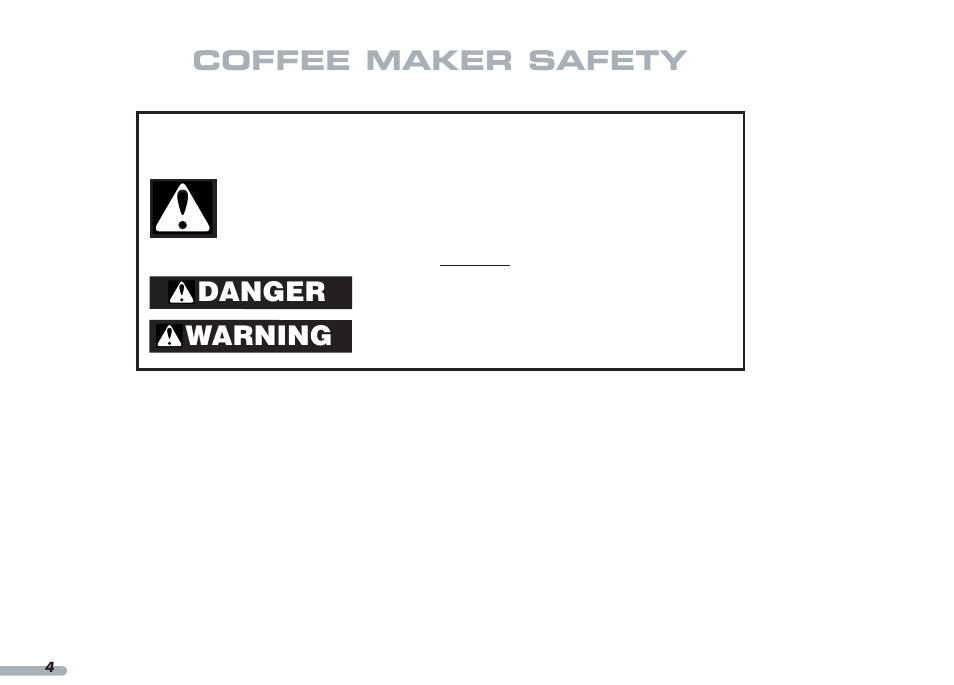 Coffee maker safety, Danger warning | KITCHENAID KPCM050 User Manual | Page 6 / 39