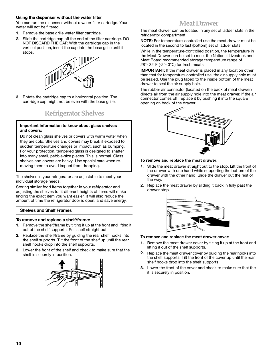 Refrigerator shelves, Meat drawer | KITCHENAID SIDE BY SIDE BUILT-IN REFRIGERATOR User Manual | Page 10 / 68