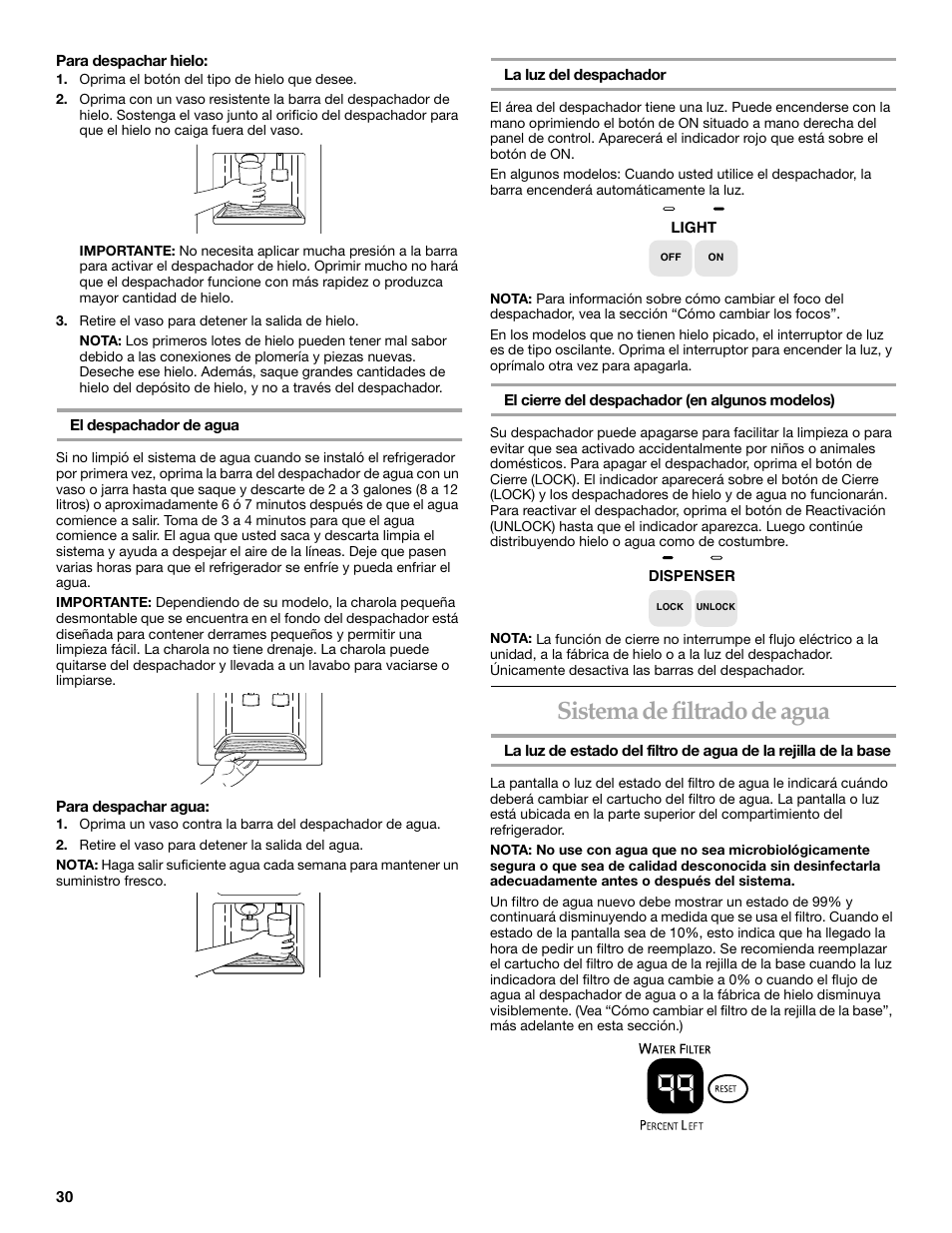 Sistema de filtrado de agua | KITCHENAID SIDE BY SIDE BUILT-IN REFRIGERATOR User Manual | Page 30 / 68