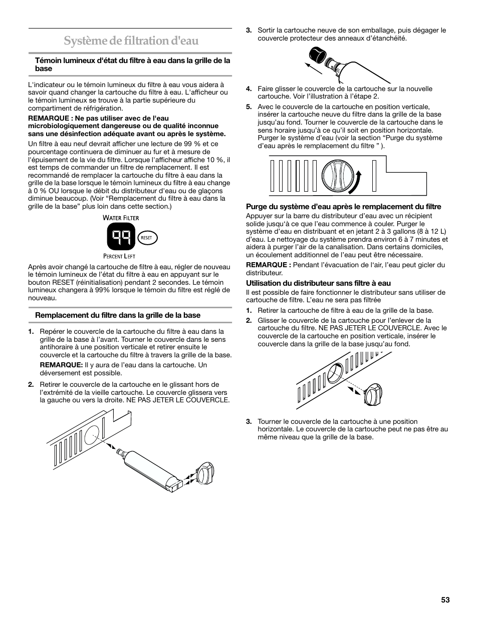 Système de filtration d'eau | KITCHENAID SIDE BY SIDE BUILT-IN REFRIGERATOR User Manual | Page 53 / 68
