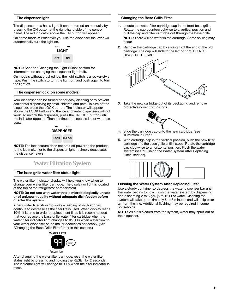 Water filtration system | KITCHENAID SIDE BY SIDE BUILT-IN REFRIGERATOR User Manual | Page 9 / 68