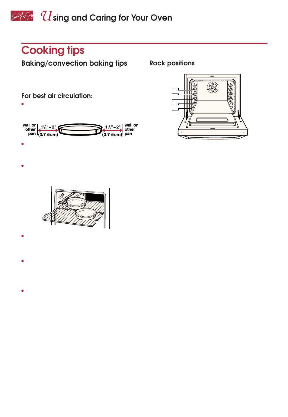 Cooking tips, Sing and caring for your oven | KITCHENAID KESC307 User Manual | Page 32 / 67