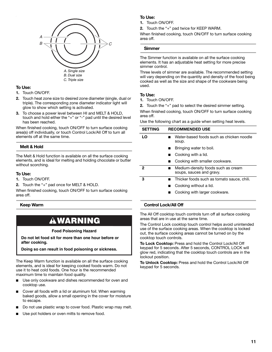 Warning | KITCHENAID ARCHITECT YKERS807 User Manual | Page 11 / 32