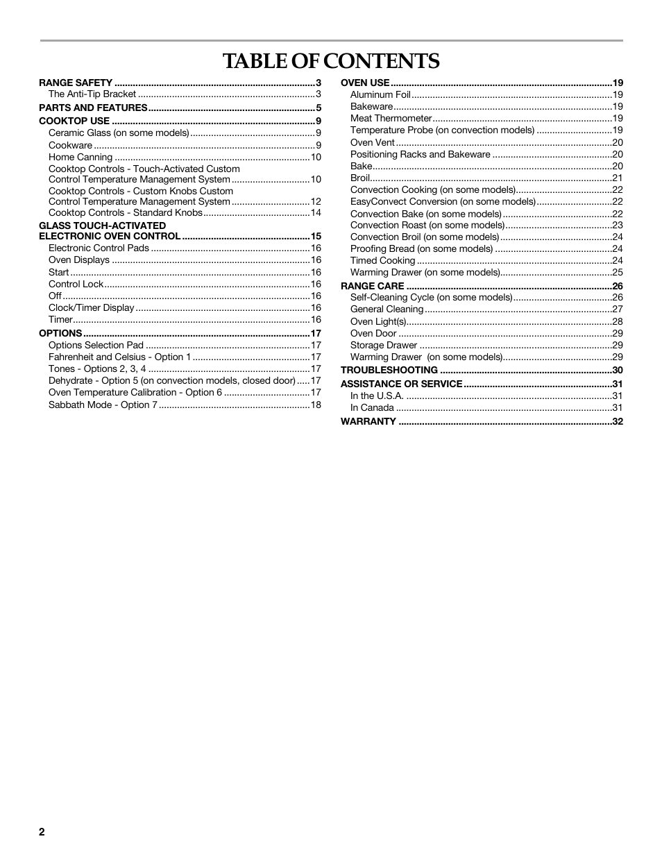 KITCHENAID ARCHITECT YKERS807 User Manual | Page 2 / 32