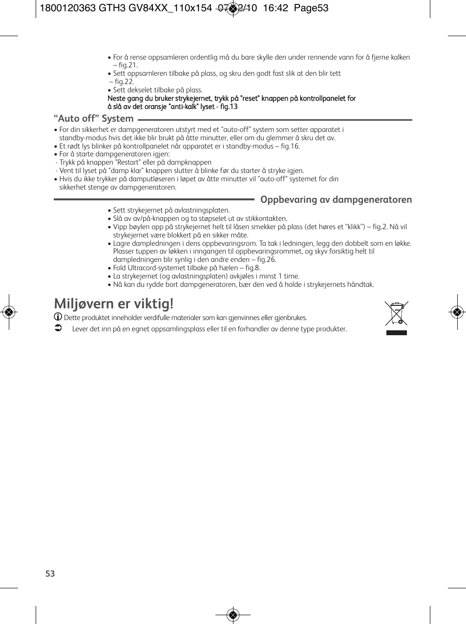 Miljøvern er viktig | Tefal GV 8460E0 User Manual | Page 58 / 132