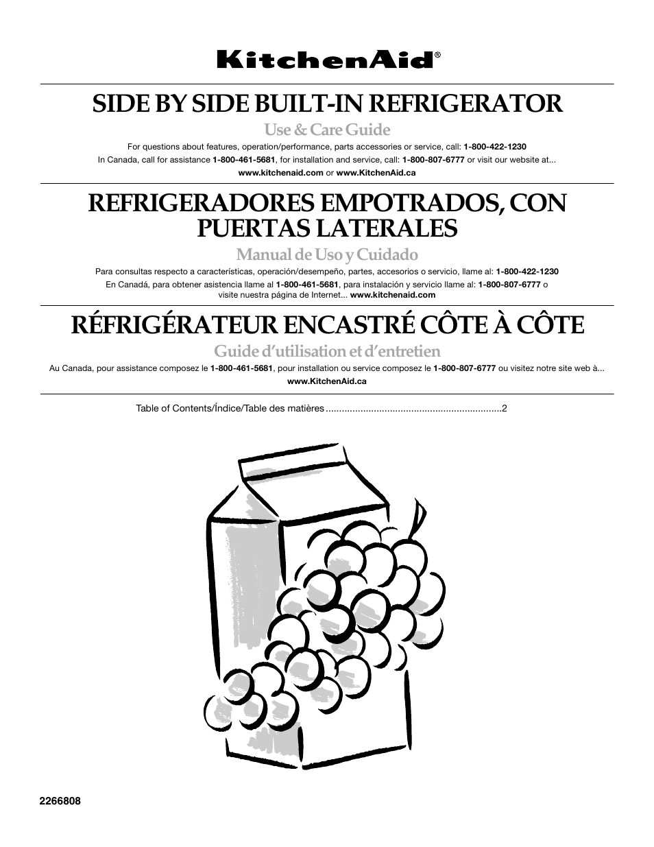 KITCHENAID Side-by-Side Referigerator User Manual | 64 pages