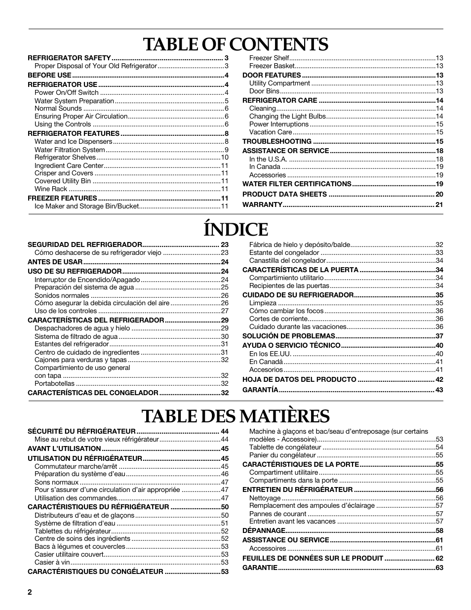 KITCHENAID Side-by-Side Referigerator User Manual | Page 2 / 64