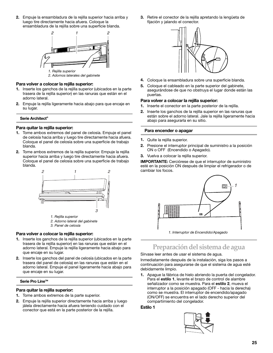 Preparación del sistema de agua | KITCHENAID Side-by-Side Referigerator User Manual | Page 25 / 64