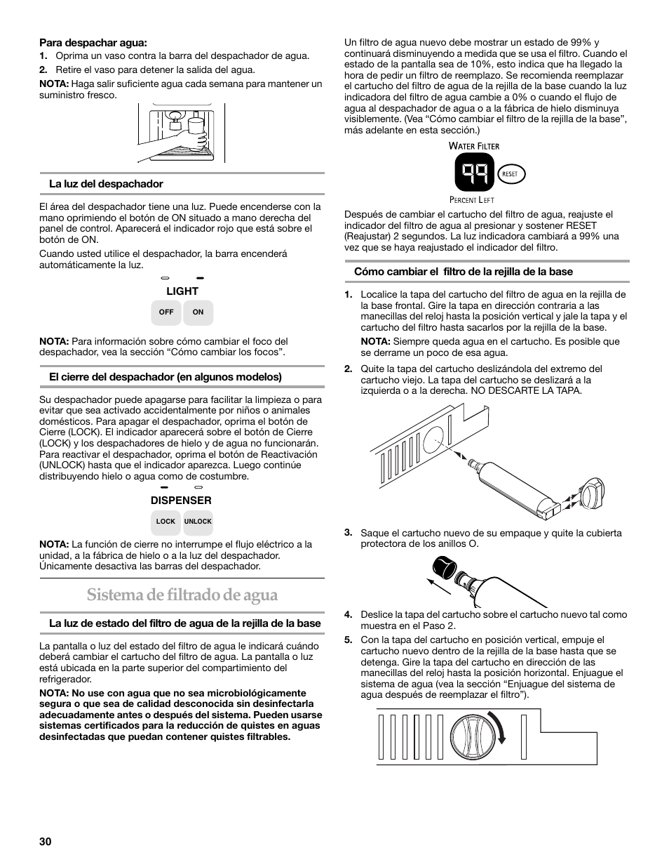 Sistema de filtrado de agua | KITCHENAID Side-by-Side Referigerator User Manual | Page 30 / 64