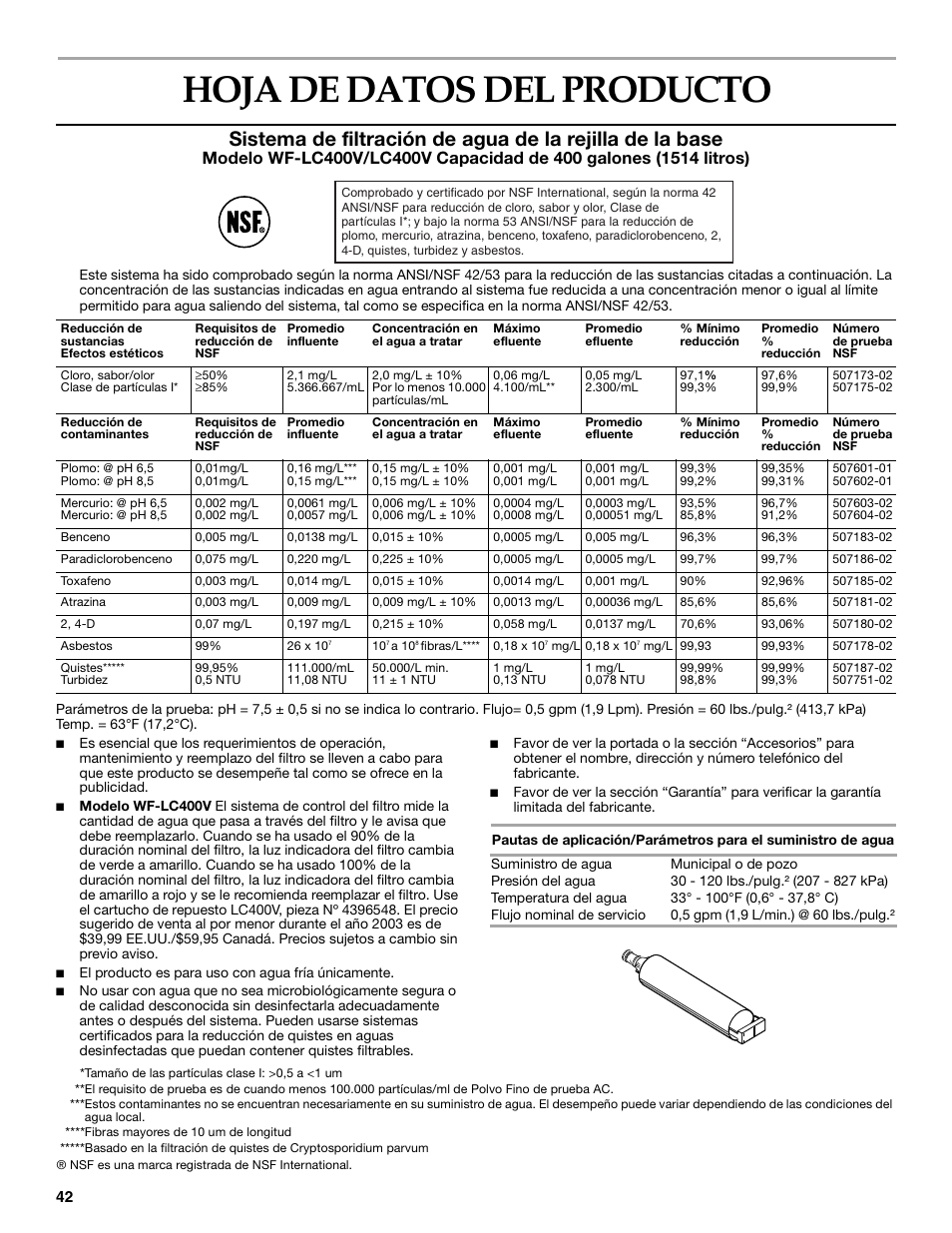 Hoja de datos del producto | KITCHENAID Side-by-Side Referigerator User Manual | Page 42 / 64