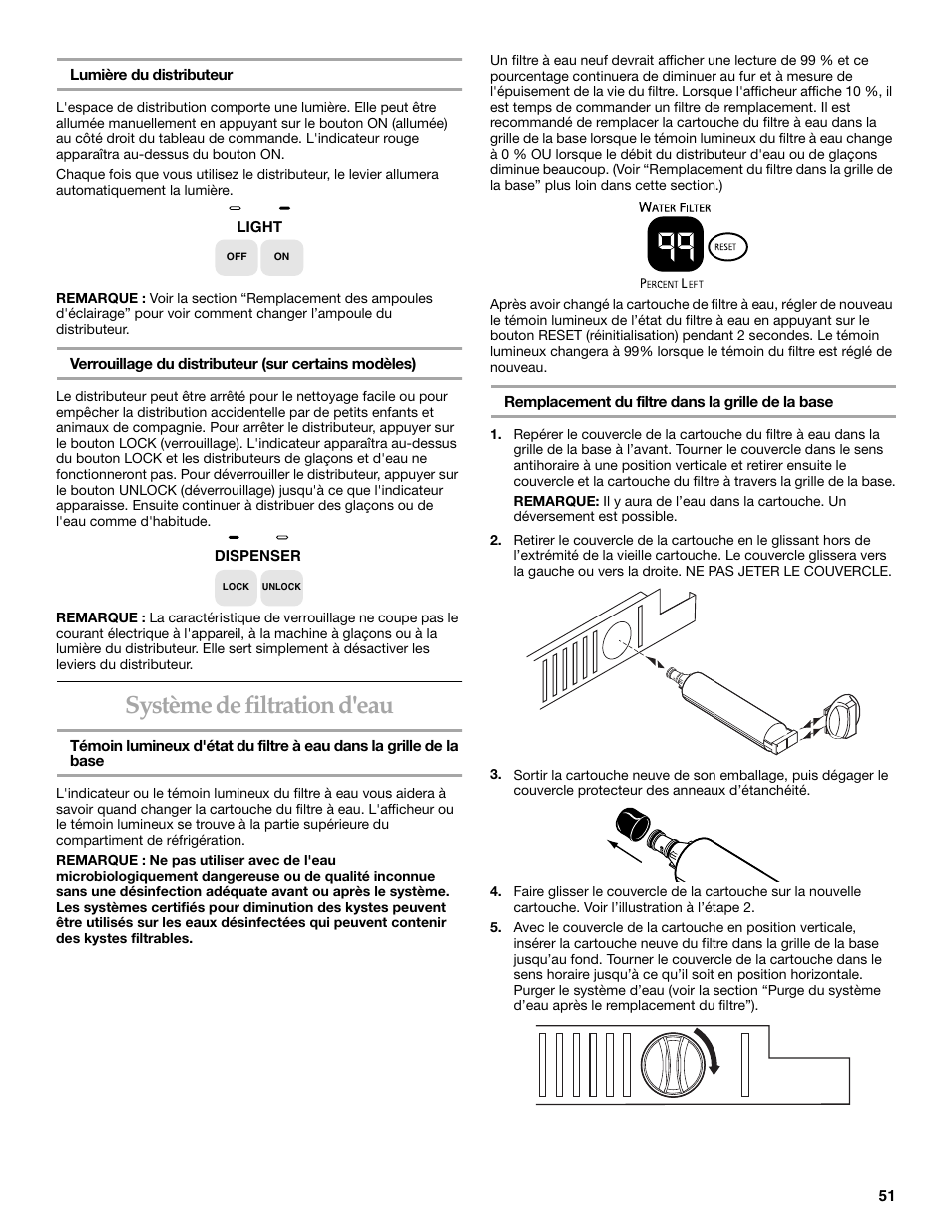 Système de filtration d'eau | KITCHENAID Side-by-Side Referigerator User Manual | Page 51 / 64