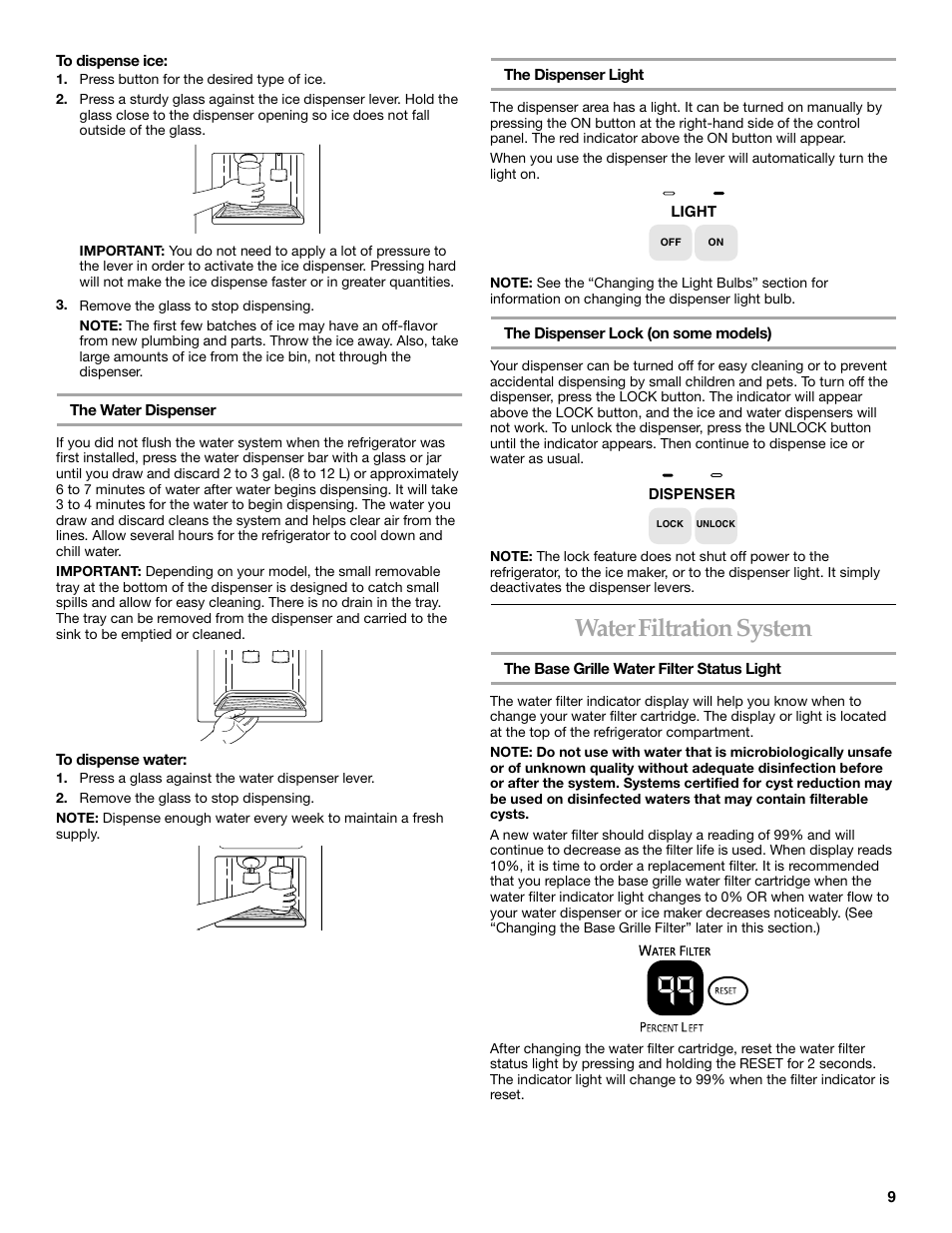 Water filtration system | KITCHENAID Side-by-Side Referigerator User Manual | Page 9 / 64