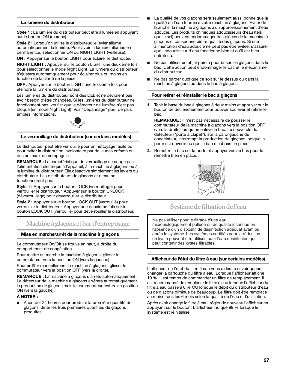 Machine à glaçons et bac d'entreposage, Système de filtration de l'eau | KITCHENAID W10162435A User Manual | Page 27 / 34