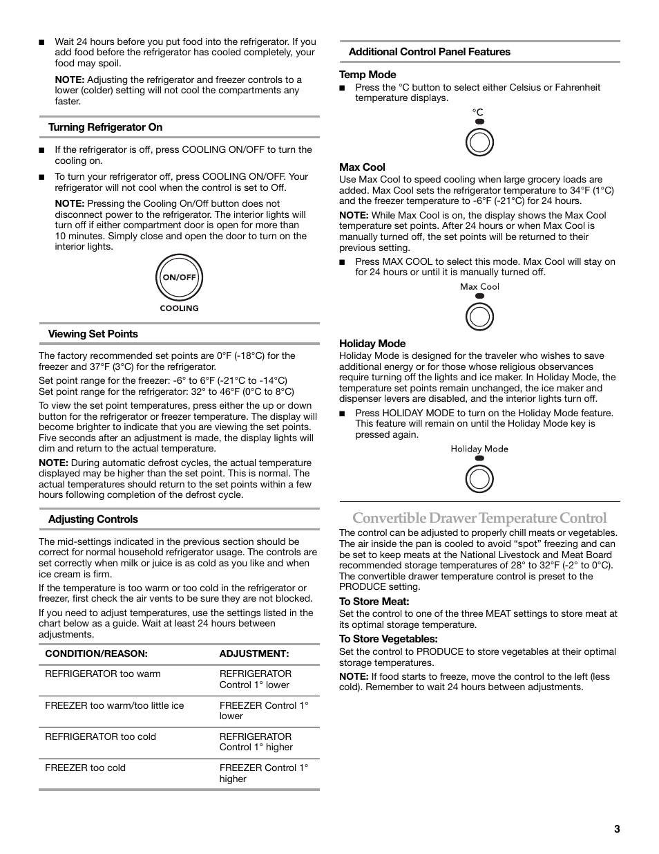 Convertible drawer temperature control | KITCHENAID W10162435A User Manual | Page 3 / 34