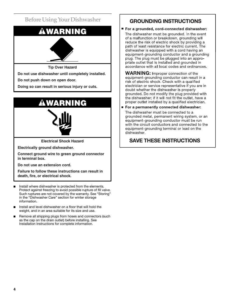 Before using your dishwasher | KITCHENAID KUDI01FL User Manual | Page 4 / 19