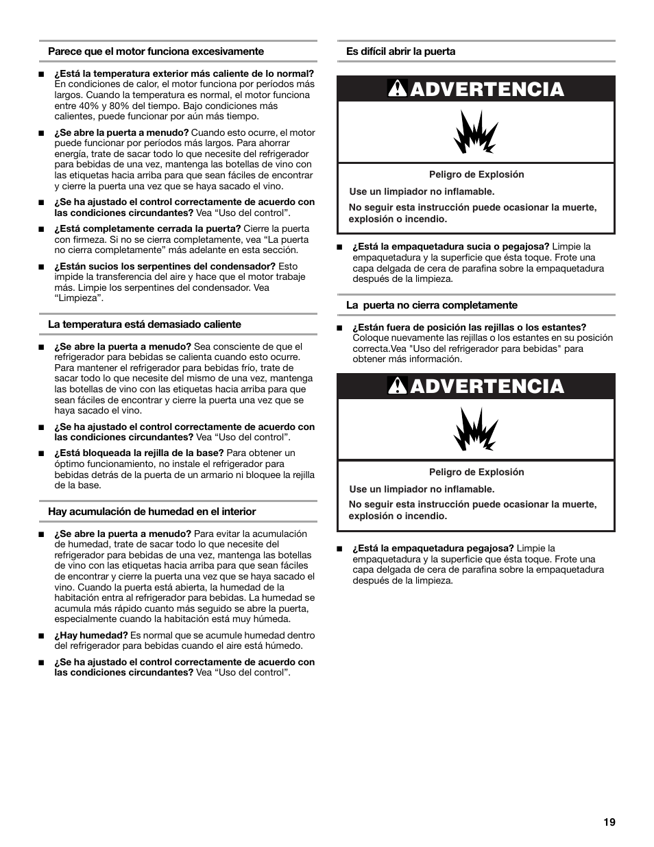 Advertencia | KITCHENAID BEVERAGECENTER User Manual | Page 19 / 32