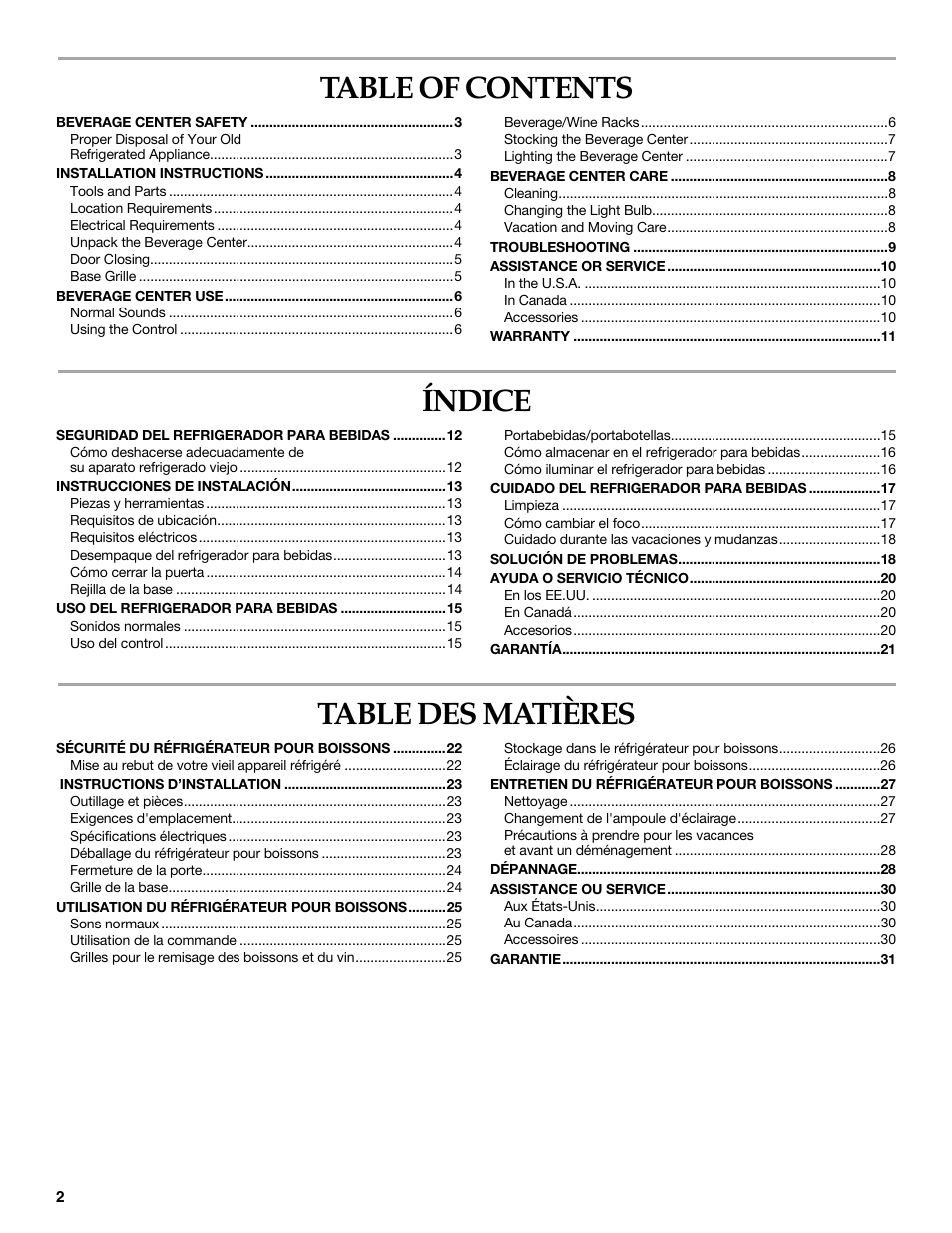 KITCHENAID BEVERAGECENTER User Manual | Page 2 / 32