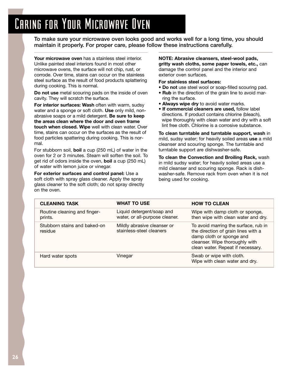 Caring for your microwave oven | KITCHENAID KCMC155J User Manual | Page 26 / 64