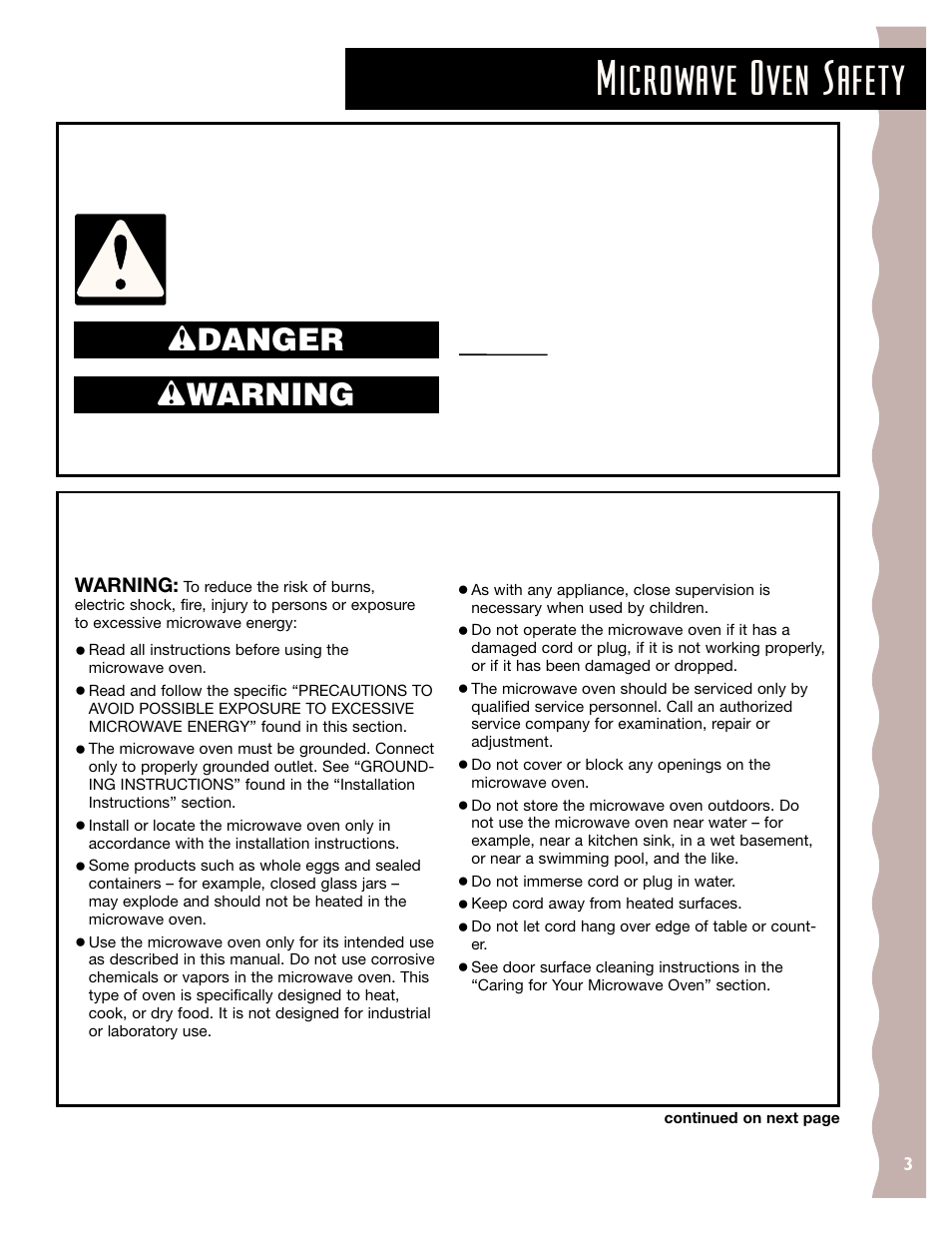 Safety, Microwave oven safety, Wdanger w warning | Important safety instructions, Save these instructions | KITCHENAID KCMC155J User Manual | Page 3 / 64