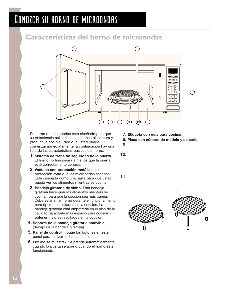 Conozca su horno de microondas, Características del horno de microondas | KITCHENAID KCMC155J User Manual | Page 42 / 64