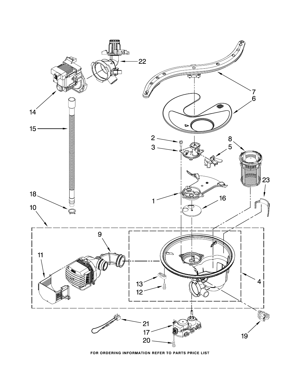Pump, washarm and motor, Pump, washarm and motor parts | KITCHENAID KUDE70CVSS1 User Manual | Page 7 / 15