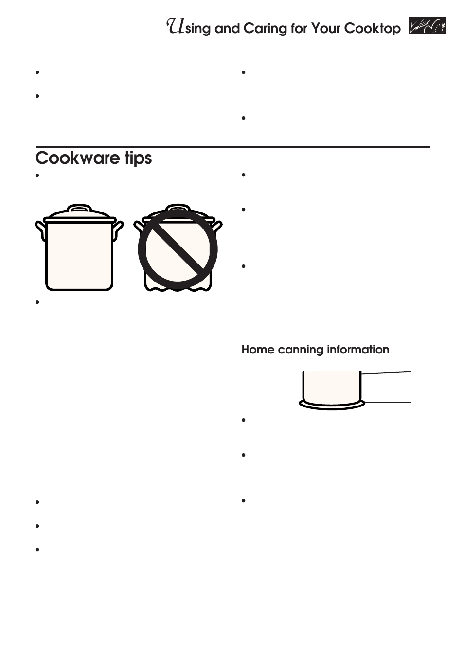 Cookware tips, Sing and, Aring for | Ooktop | KITCHENAID KERH507 User Manual | Page 11 / 54