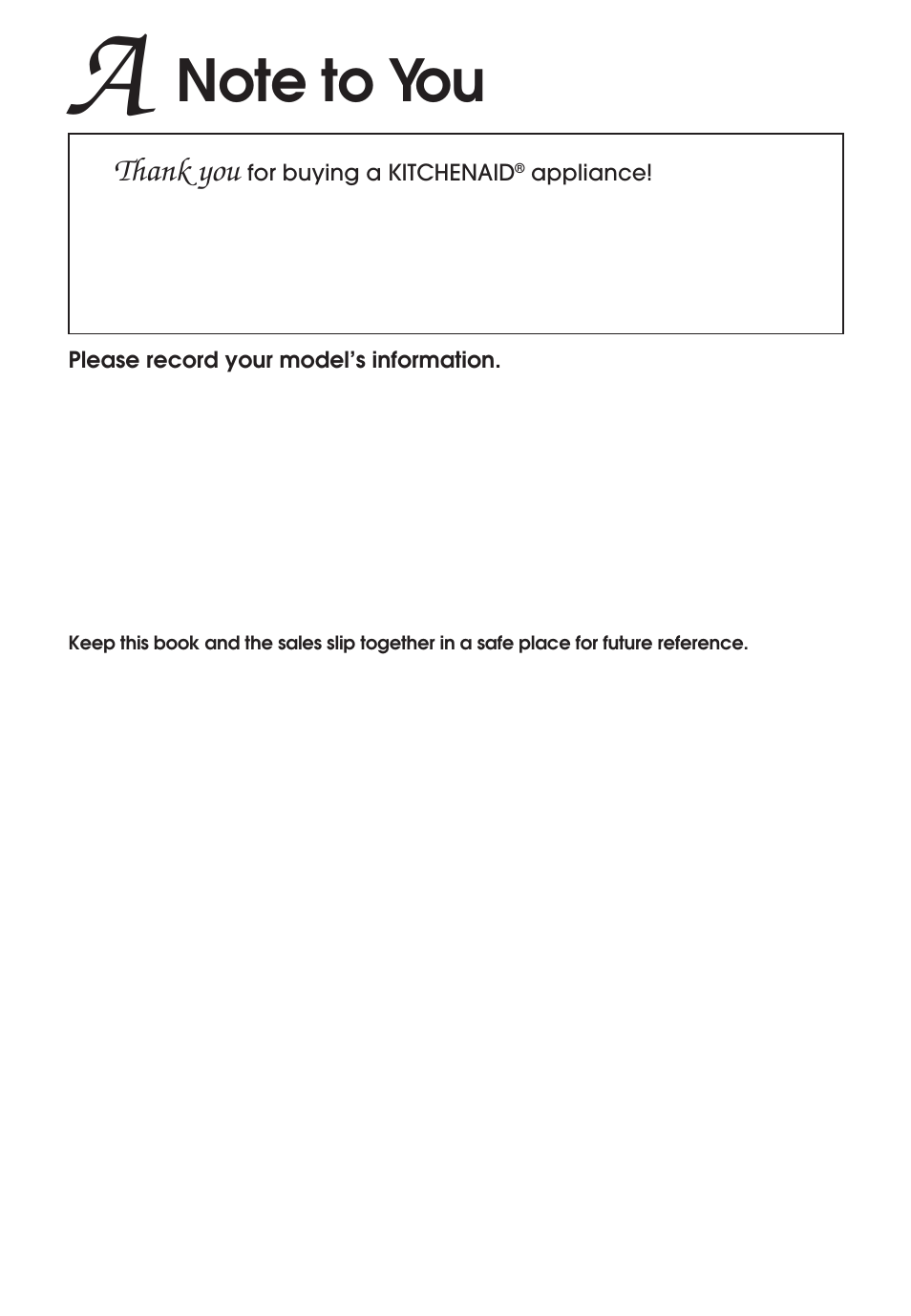 A note to you | KITCHENAID KERH507 User Manual | Page 2 / 54