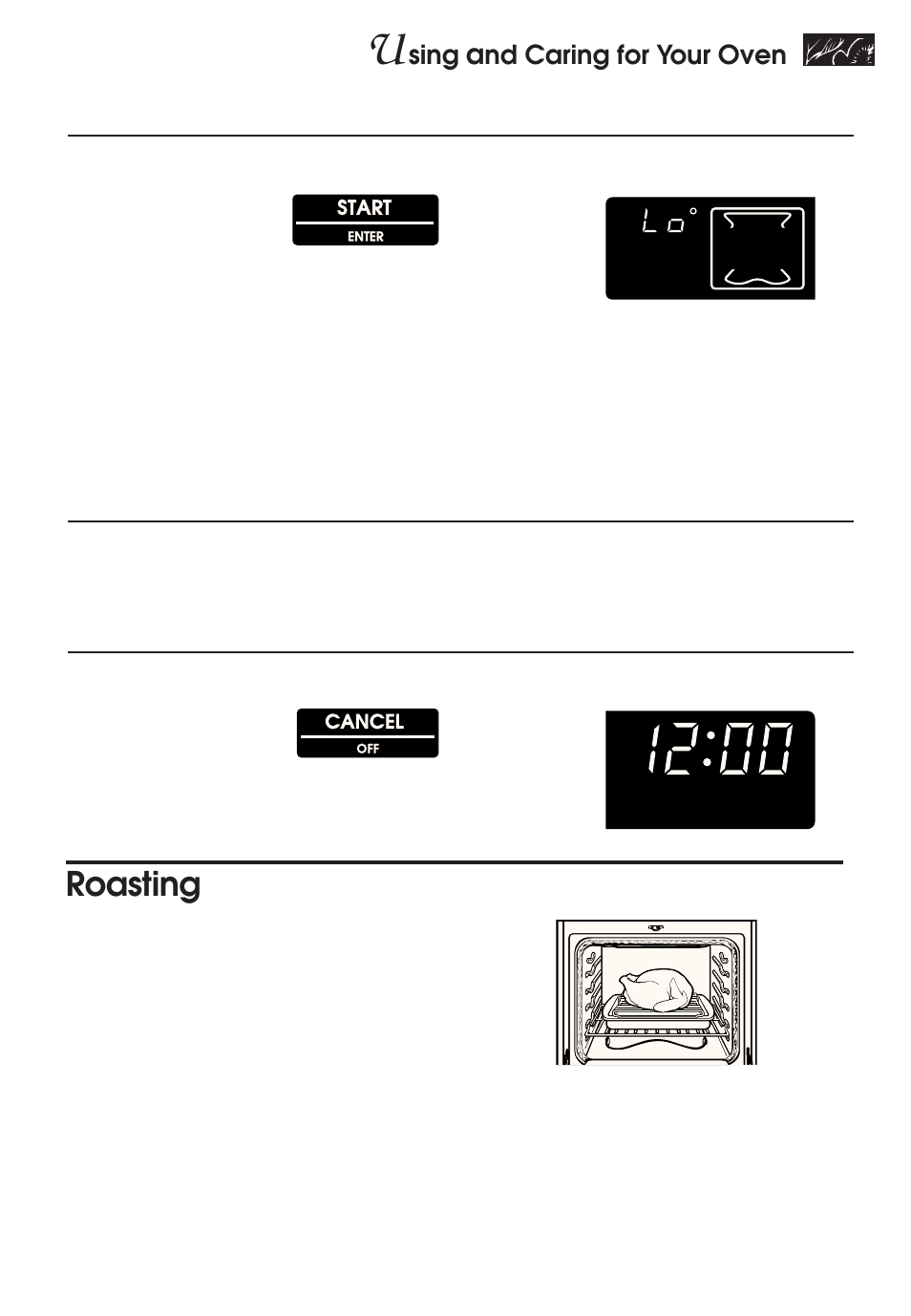 Roasting, Sing, Nd caring for your oven | Preheat oven, Put food in oven, After cooking, turn off oven, Prepare oven | KITCHENAID KERH507 User Manual | Page 21 / 54