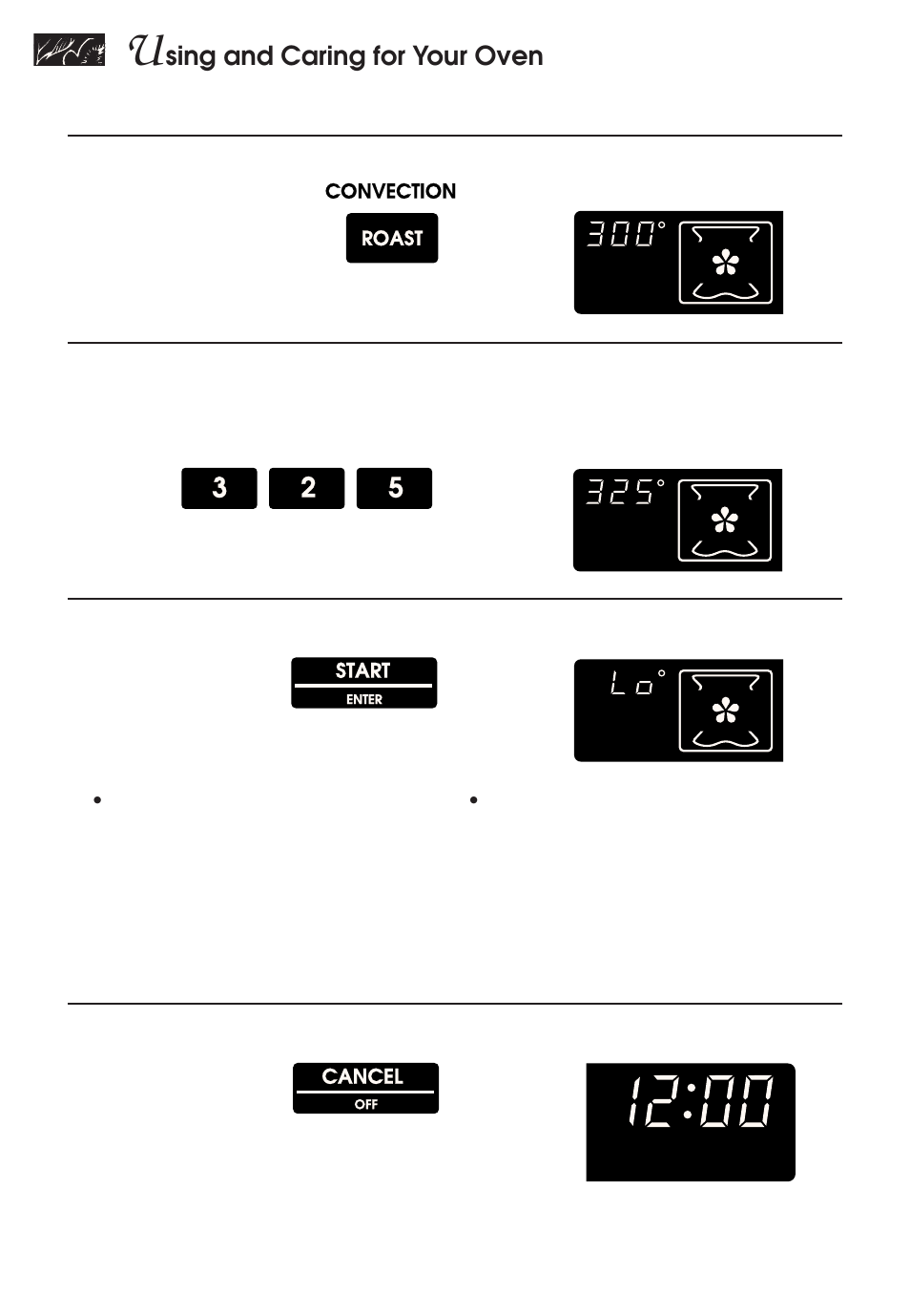 Sing and caring for your oven, Choose setting, Set temperature (optional) | Start oven, After cooking, turn off oven | KITCHENAID KERH507 User Manual | Page 22 / 54