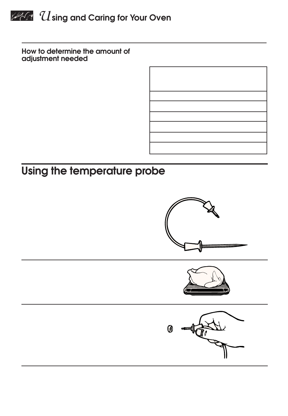 Using the temperature probe, Sing and caring for your oven | KITCHENAID KERH507 User Manual | Page 24 / 54