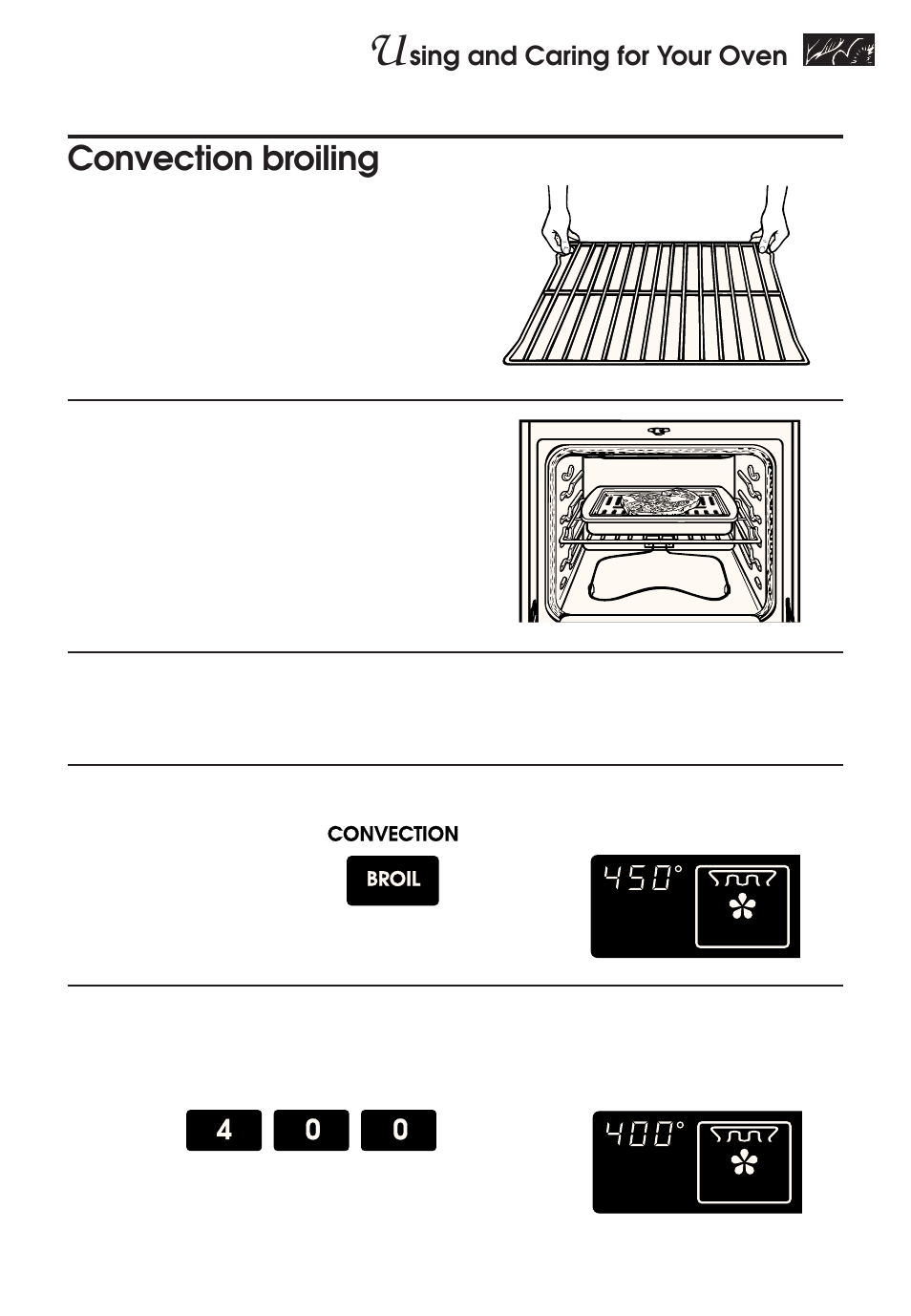 Convection broiling, Sing and caring for your oven | KITCHENAID KERH507 User Manual | Page 31 / 54