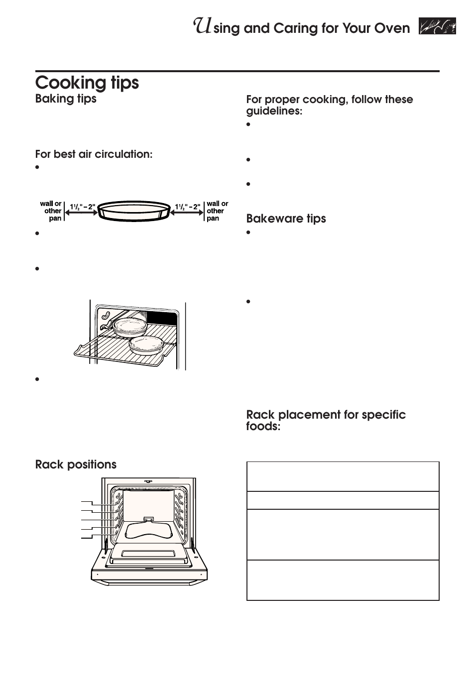Cooking tips, Sing and caring for your oven | KITCHENAID KERH507 User Manual | Page 41 / 54