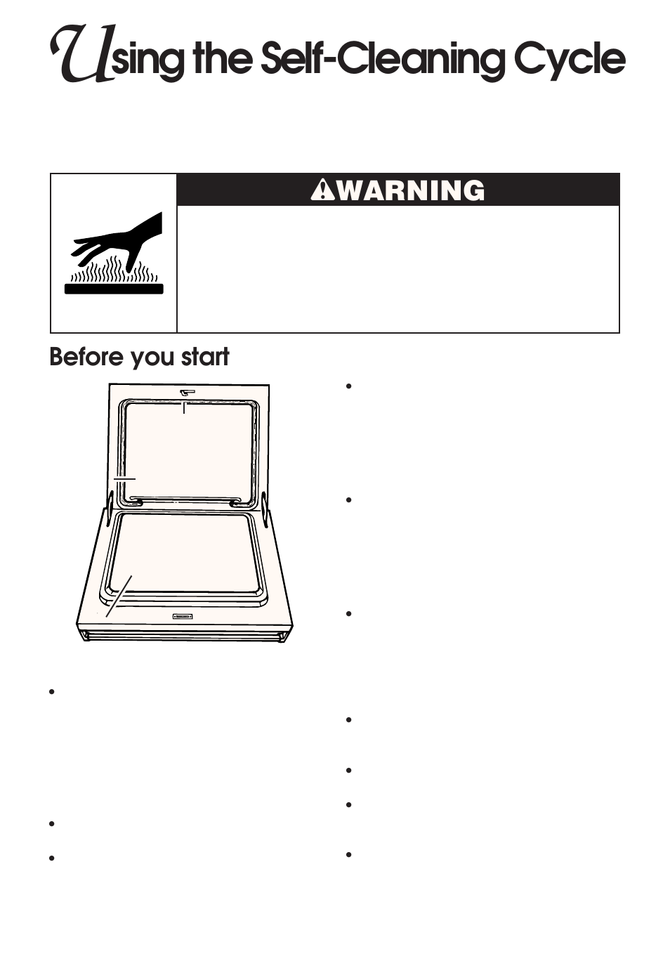 Using the self-cleaning cycle, Sing the self-cleaning cycle, Wwarning | Before you start | KITCHENAID KERH507 User Manual | Page 47 / 54