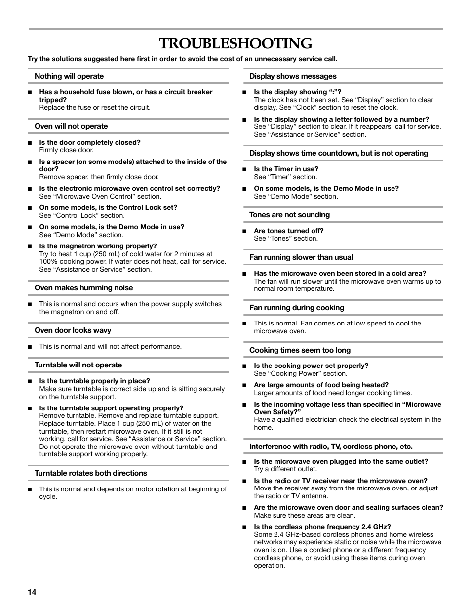 Troubleshooting | KITCHENAID KCMS1555R User Manual | Page 14 / 16