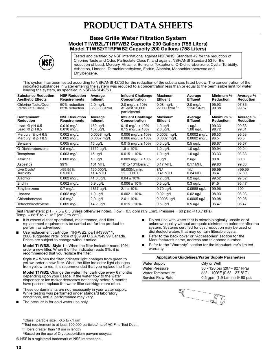Product data sheets, Base grille water filtration system | KITCHENAID 2318583 User Manual | Page 10 / 36