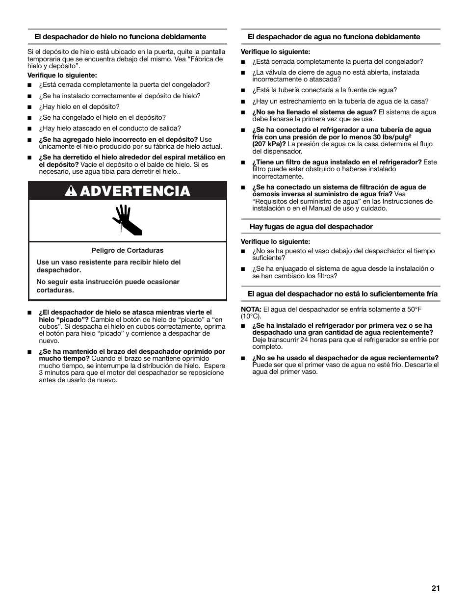 Advertencia | KITCHENAID 2318583 User Manual | Page 21 / 36