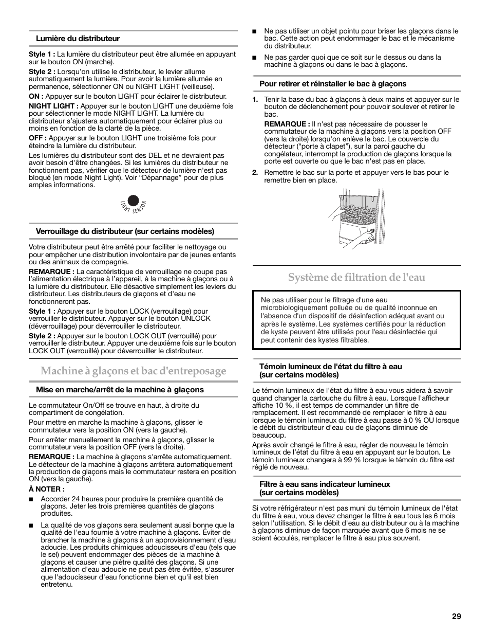 Machine à glaçons et bac d'entreposage, Système de filtration de l'eau | KITCHENAID 2318583 User Manual | Page 29 / 36