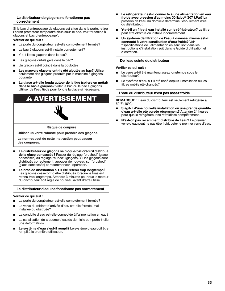Avertissement | KITCHENAID 2318583 User Manual | Page 33 / 36