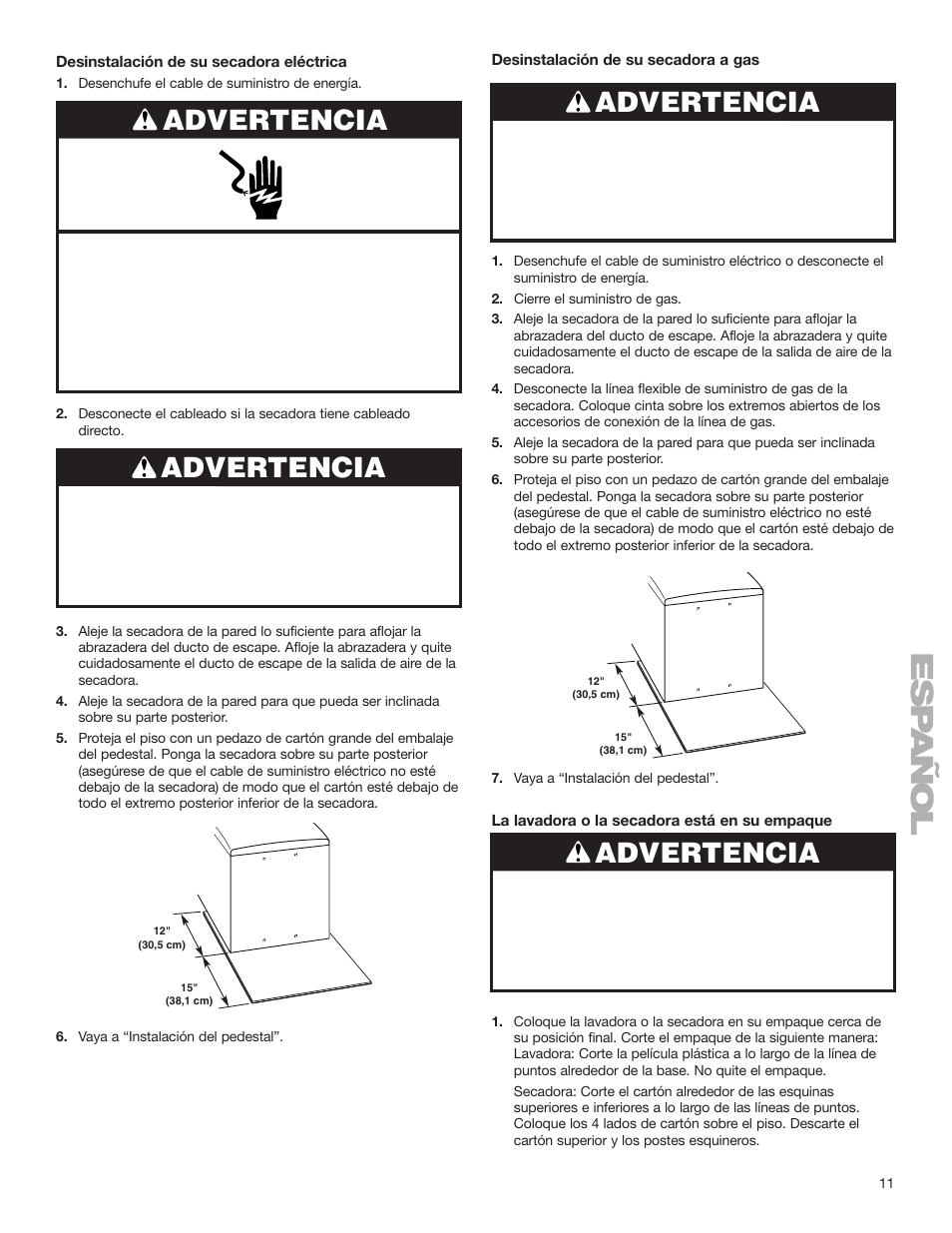 Advertencia | KITCHENAID 15.5" (39.4 cm) Washer/Dryer Pedestal User Manual | Page 11 / 24