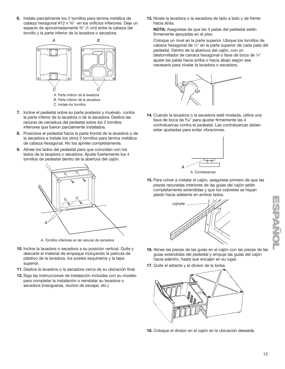 KITCHENAID 15.5" (39.4 cm) Washer/Dryer Pedestal User Manual | Page 13 / 24