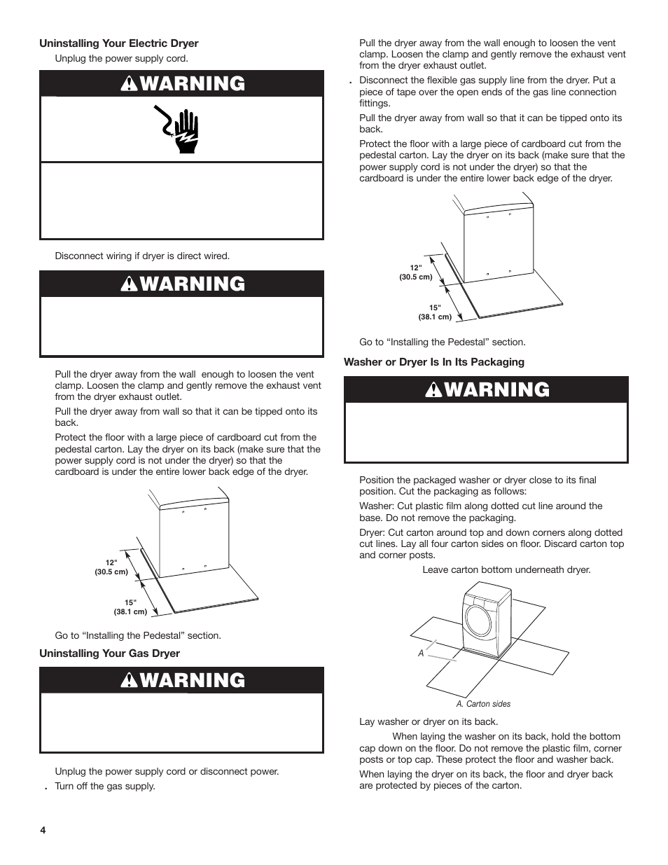 Warning | KITCHENAID 15.5" (39.4 cm) Washer/Dryer Pedestal User Manual | Page 4 / 24