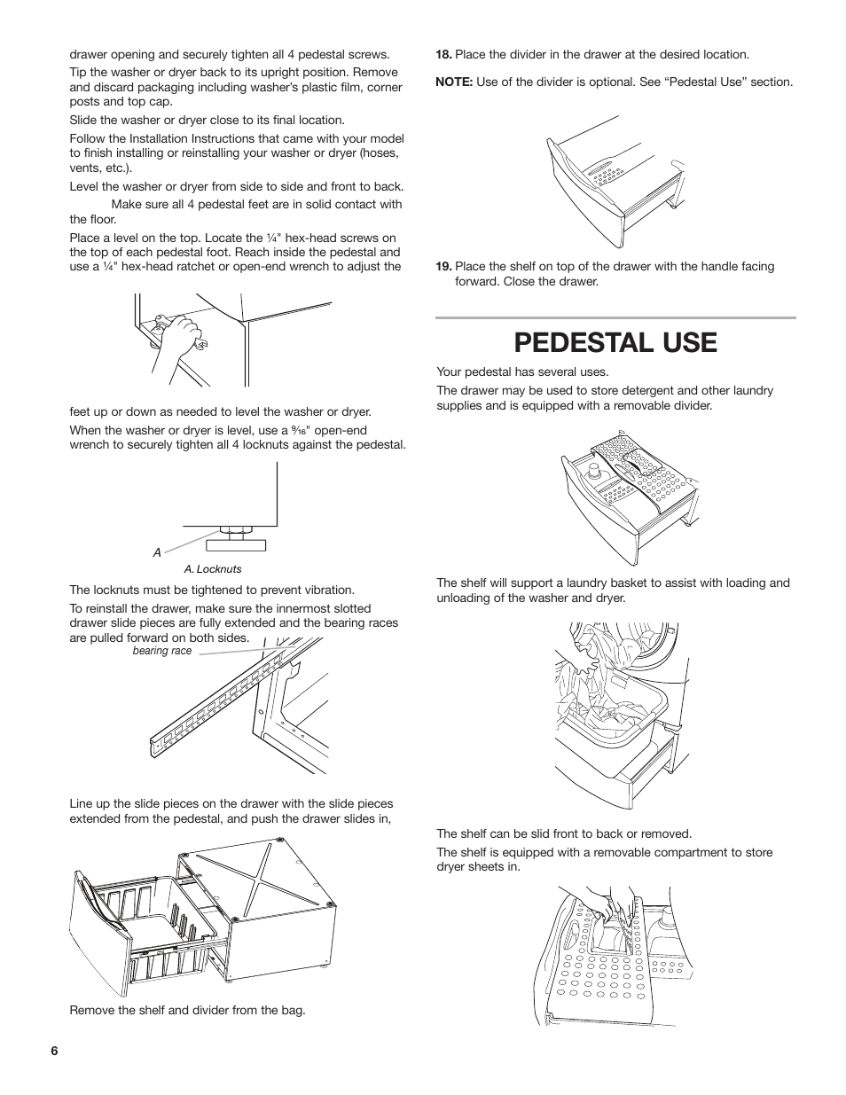 Pedestal use | KITCHENAID 15.5" (39.4 cm) Washer/Dryer Pedestal User Manual | Page 6 / 24