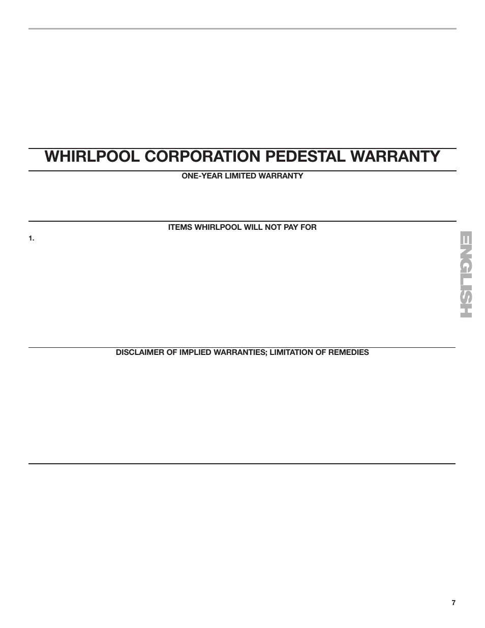 Whirlpool corporation pedestal warranty | KITCHENAID 15.5" (39.4 cm) Washer/Dryer Pedestal User Manual | Page 7 / 24