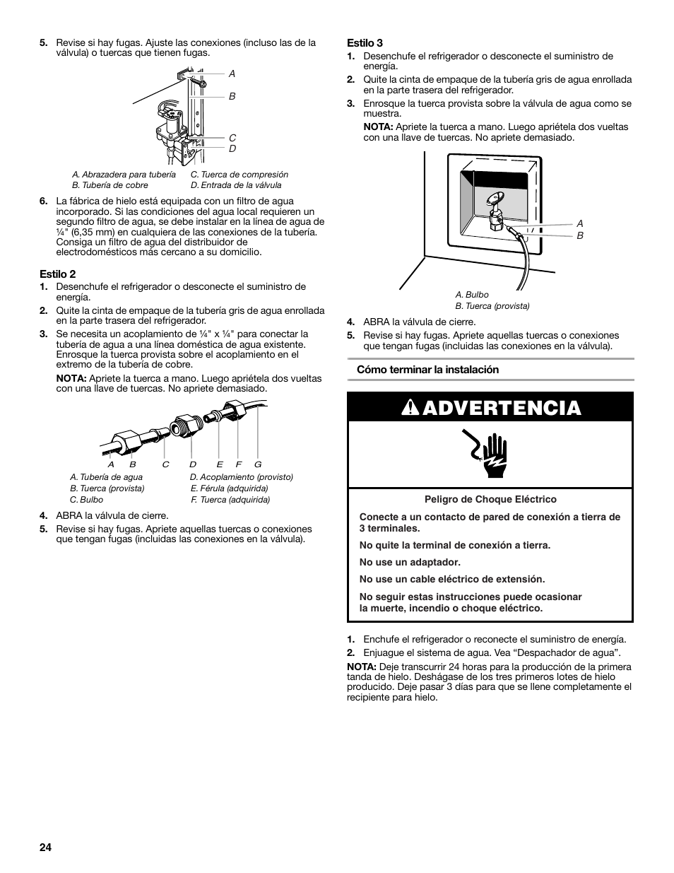 Advertencia | KITCHENAID 2302428 User Manual | Page 24 / 56