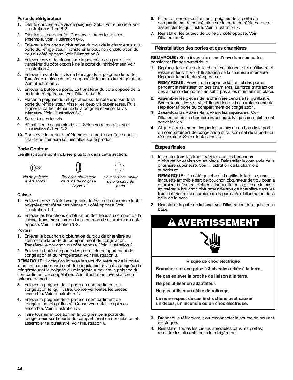 Avertissement | KITCHENAID 2302428 User Manual | Page 44 / 56