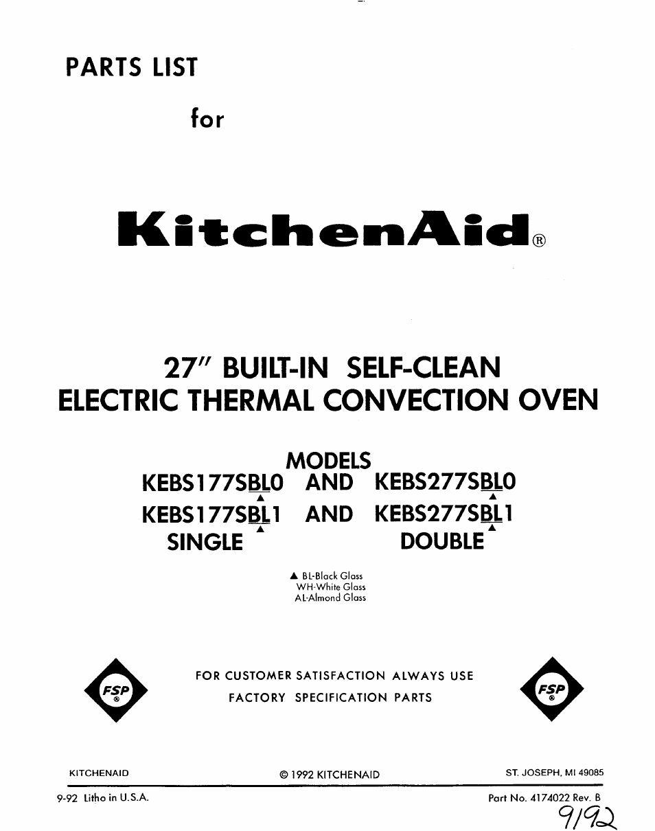 KITCHENAID KEBS177SBL0 User Manual | 22 pages